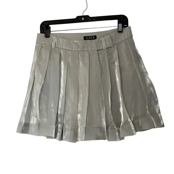 J. Crew Pleated Organza Mini Skirt Silver Metallic Lined - 4 - Picture 3 of 7